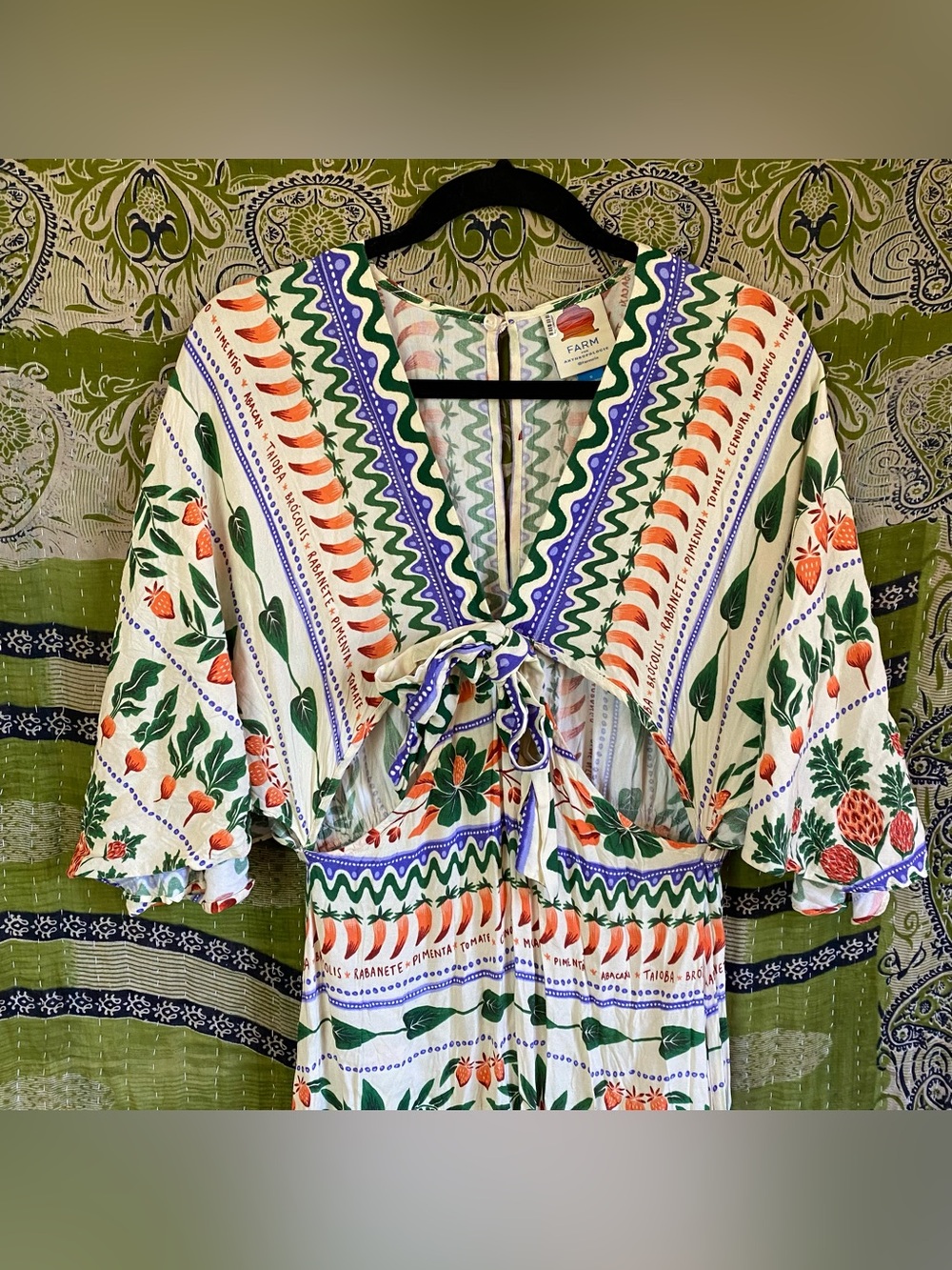 FARM Rio for Anthropologie Printed V-Neck Kaftan Maxi Cut-Out Dress Size Small - Picture 6 of 15